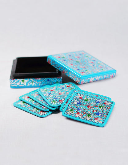 Papier-Mâché Coaster Set — Hand-Painted Design | 11.2 cm (L) × 11.2 cm (B) × 3.5 cm (H)
