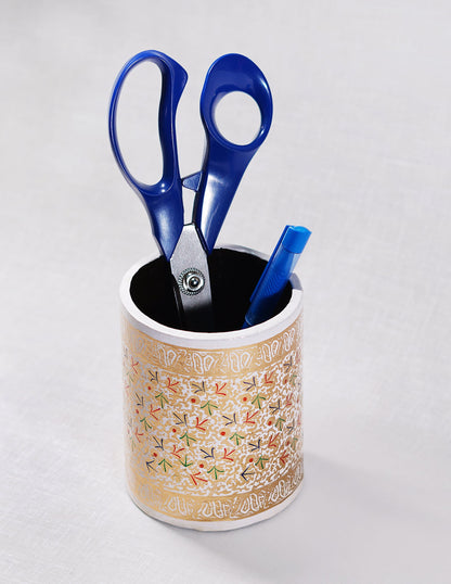 Papier-Mâché Pen Holder — Hand-Painted Design | Ø 7.5 cm × 10.8 cm (H)