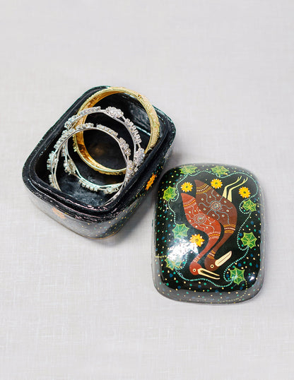 Papier-Mâché Trinket Box — Hand-Painted Design | 8.5 cm (L) × 11.5 cm (B) × 5.5 cm (H)