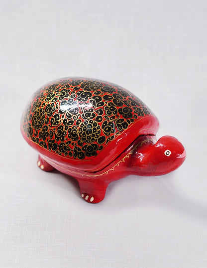 Papier-Mâché Decorative Turtle / Dry Fruit Box — Hand-Painted Design | 10 cm (L) × 18.5 cm (B) × 8 cm (H)