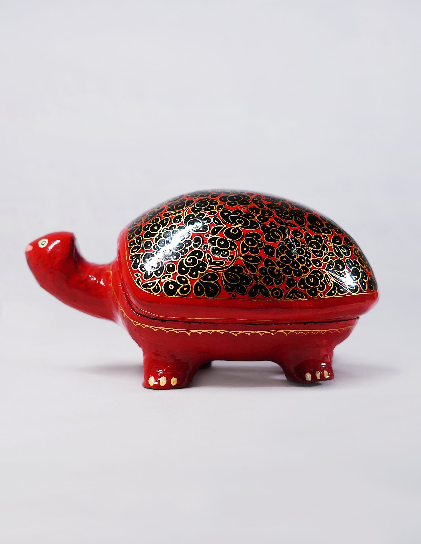Papier-Mâché Decorative Turtle / Dry Fruit Box — Hand-Painted Design | 10 cm (L) × 18.5 cm (B) × 8 cm (H)