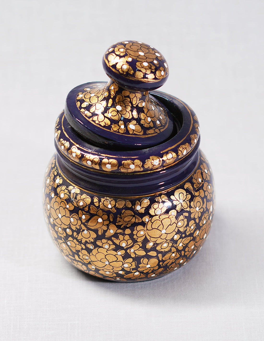 Papier-Mâché Sugar Pot — Hand-Painted Design | Ø 5.5 cm × 12.5 cm (H)