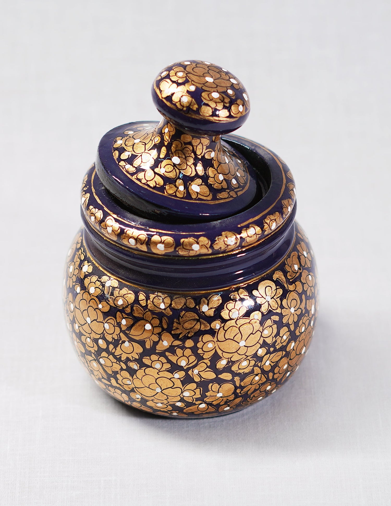 Papier-Mâché Sugar Pot — Hand-Painted Design | Ø 5.5 cm × 12.5 cm (H)