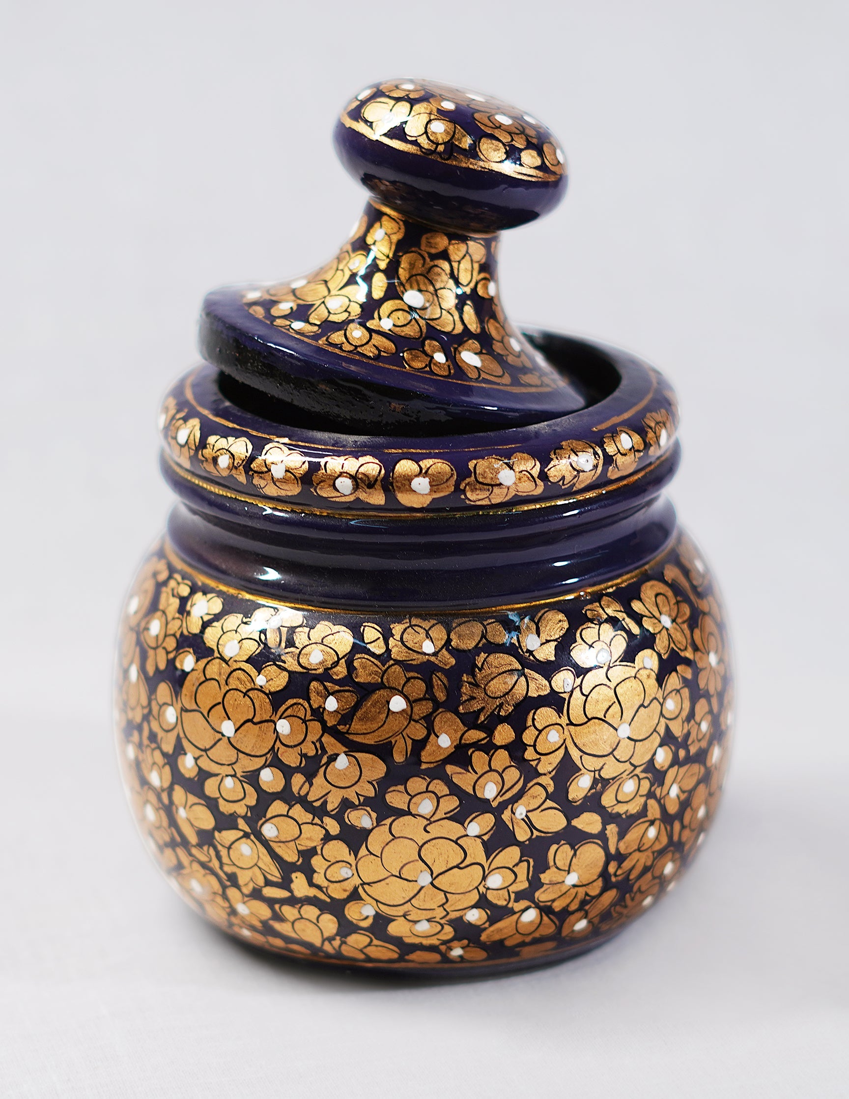 Papier-Mâché Sugar Pot — Hand-Painted Design | Ø 5.5 cm × 12.5 cm (H)