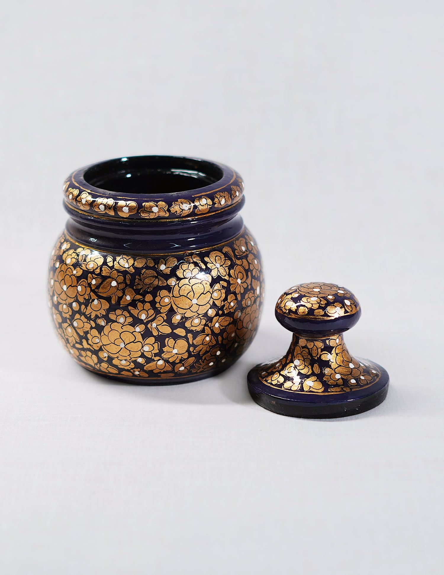 Papier-Mâché Sugar Pot — Hand-Painted Design | Ø 5.5 cm × 12.5 cm (H)