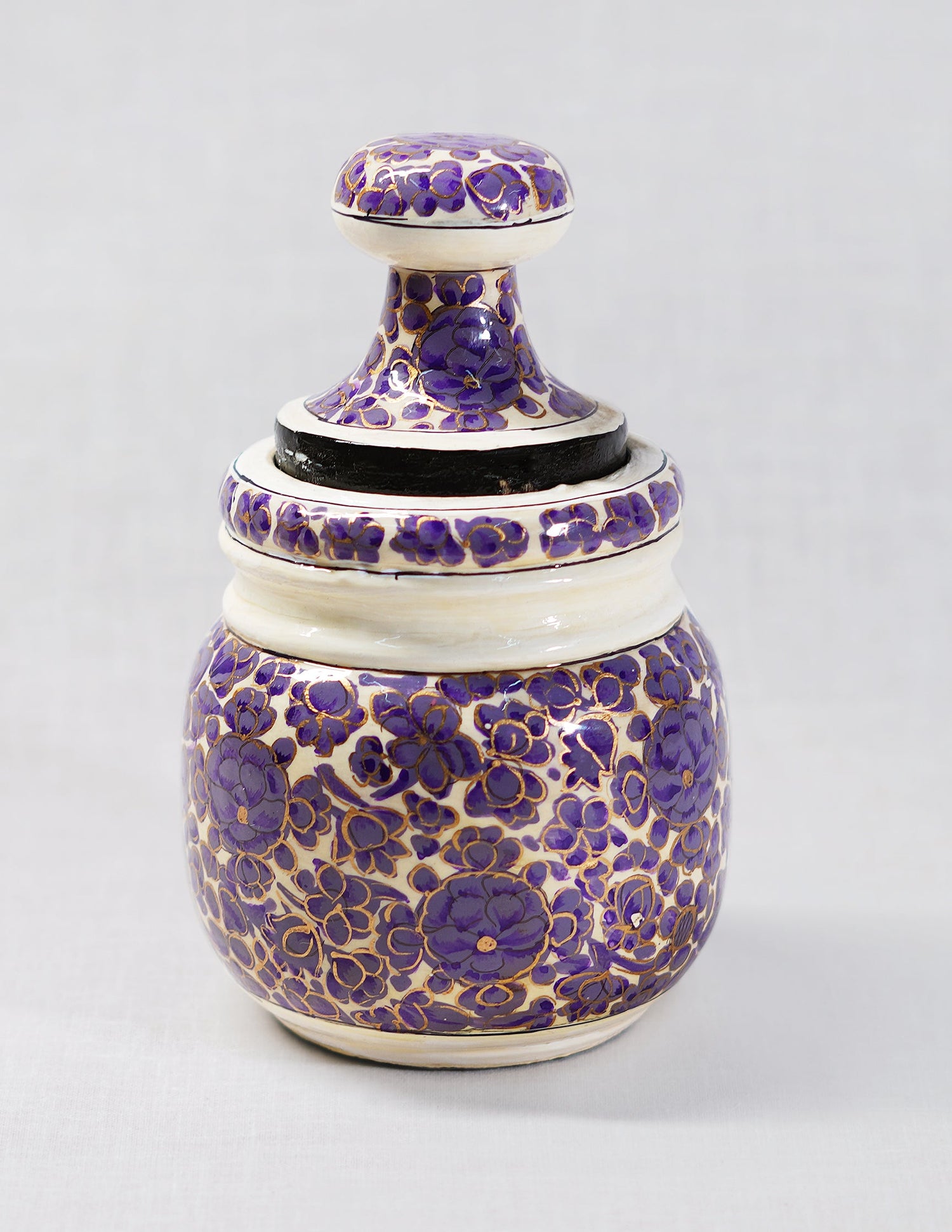 Papier-Mâché Sugar Pot — Hand-Painted Design | Ø 5 cm × 12.5 cm (H)