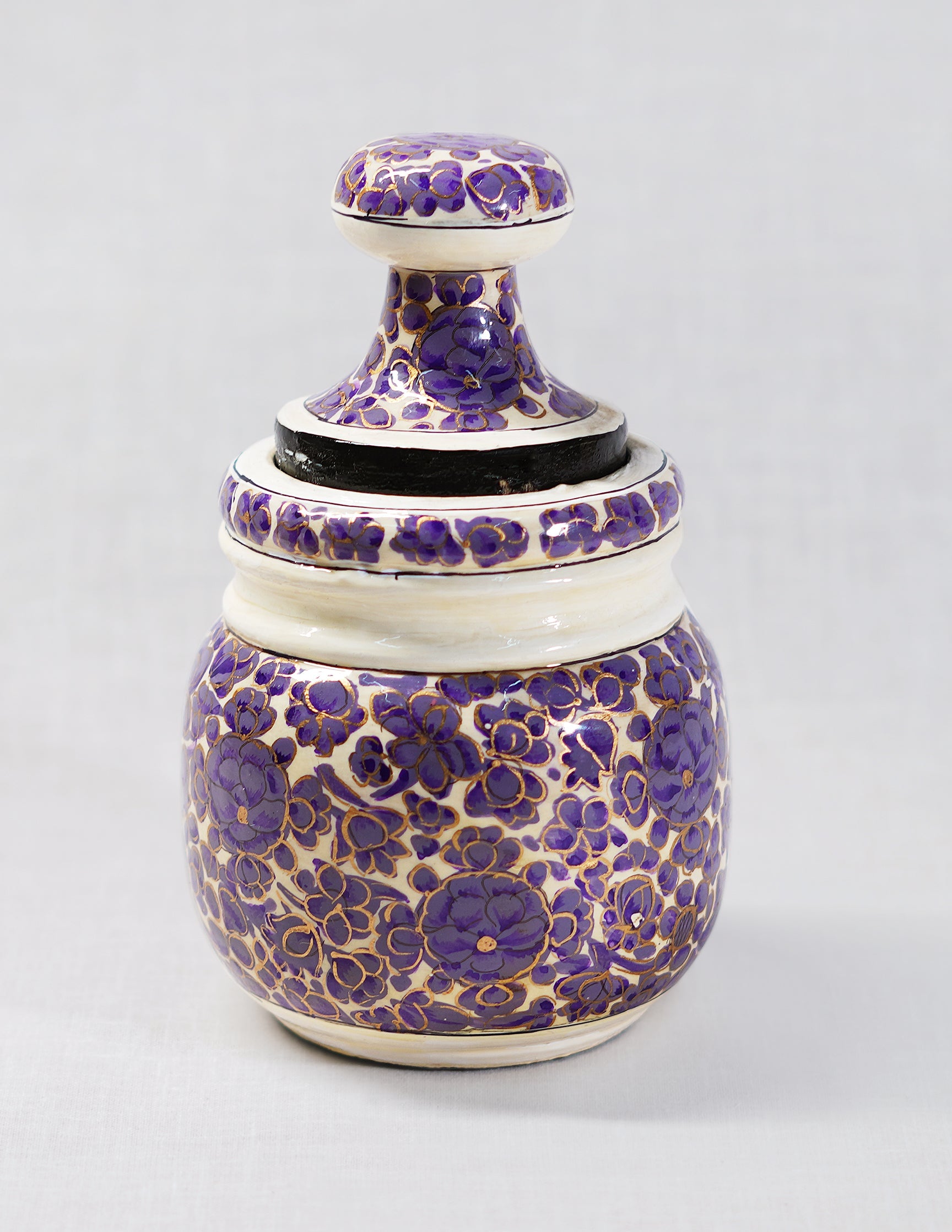 Papier-Mâché Sugar Pot — Hand-Painted Design | Ø 5 cm × 12.5 cm (H)
