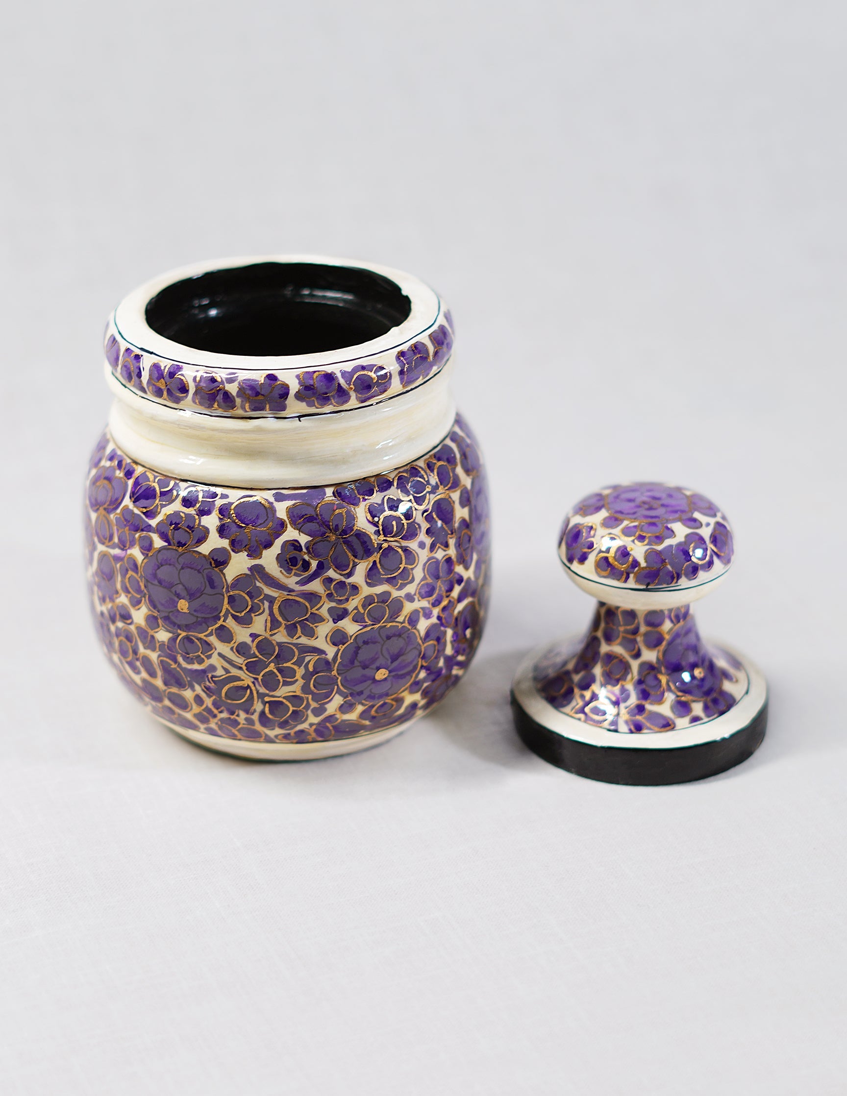 Papier-Mâché Sugar Pot — Hand-Painted Design | Ø 5 cm × 12.5 cm (H)