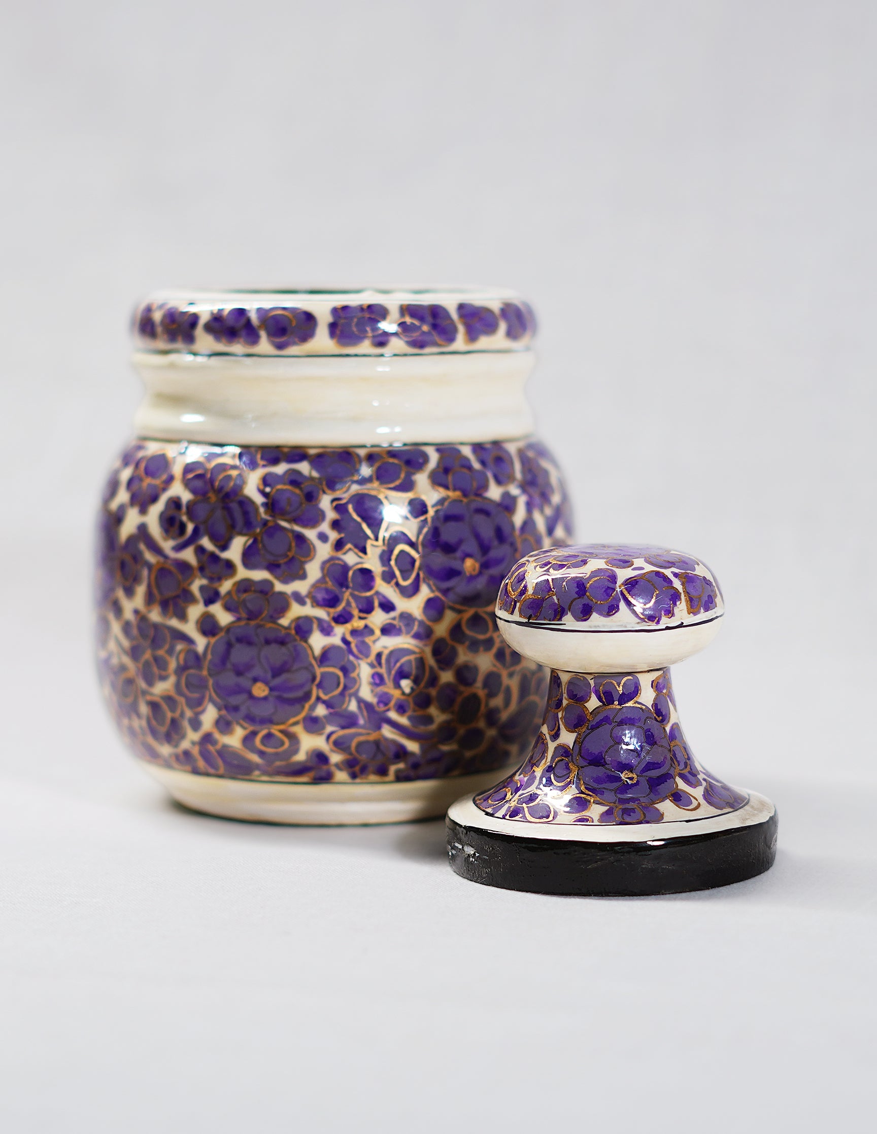 Papier-Mâché Sugar Pot — Hand-Painted Design | Ø 5 cm × 12.5 cm (H)