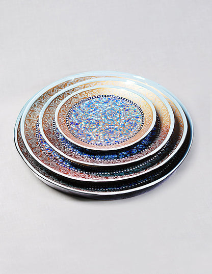 Papier-Mâché Roti Plate / Wall Plate — Hand-Painted Design | Ø 15 cm, Ø 20 cm, Ø 25 cm &amp; Ø 28 cm (set of 4 plates)