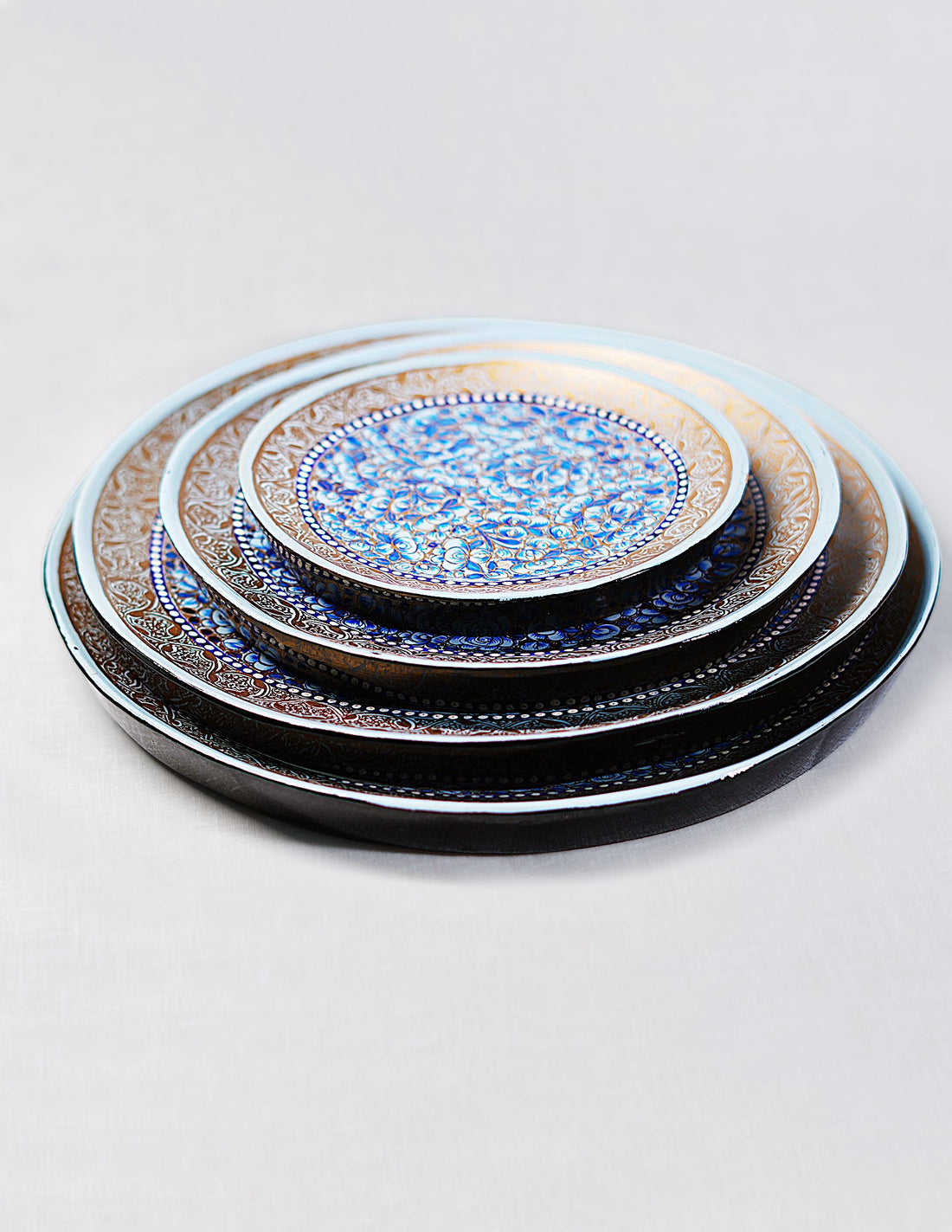 Papier-Mâché Roti Plate / Wall Plate — Hand-Painted Design | Ø 15 cm, Ø 20 cm, Ø 25 cm &amp; Ø 28 cm (set of 4 plates)