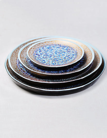 Papier-Mâché Roti Plate / Wall Plate — Hand-Painted Design | Ø 15 cm, Ø 20 cm, Ø 25 cm &amp; Ø 28 cm (set of 4 plates)