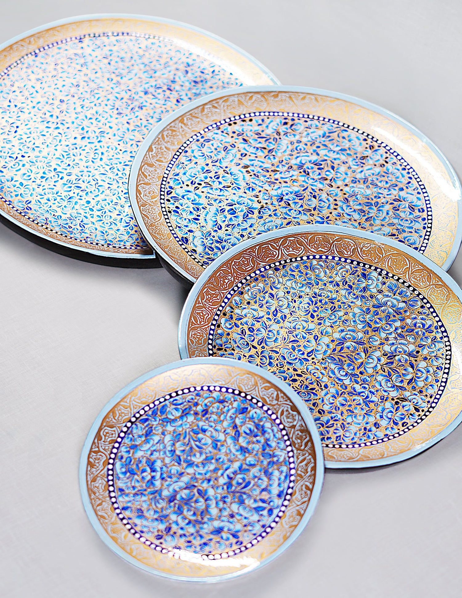 Papier-Mâché Roti Plate / Wall Plate — Hand-Painted Design | Ø 15 cm, Ø 20 cm, Ø 25 cm &amp; Ø 28 cm (set of 4 plates)