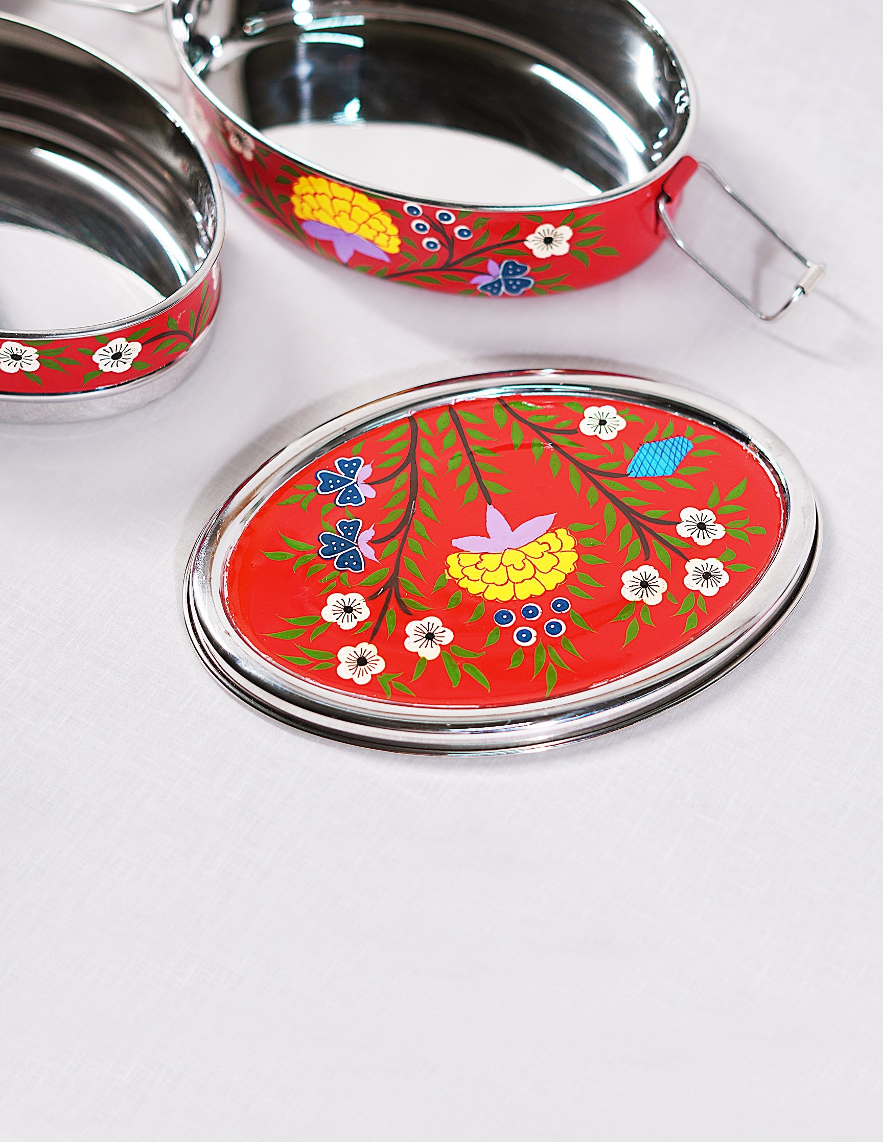Papier-Mâché Tiffen Box — Hand-Painted Design | 12.5 cm (L) × 17.5 cm (B) × 8 cm (H)