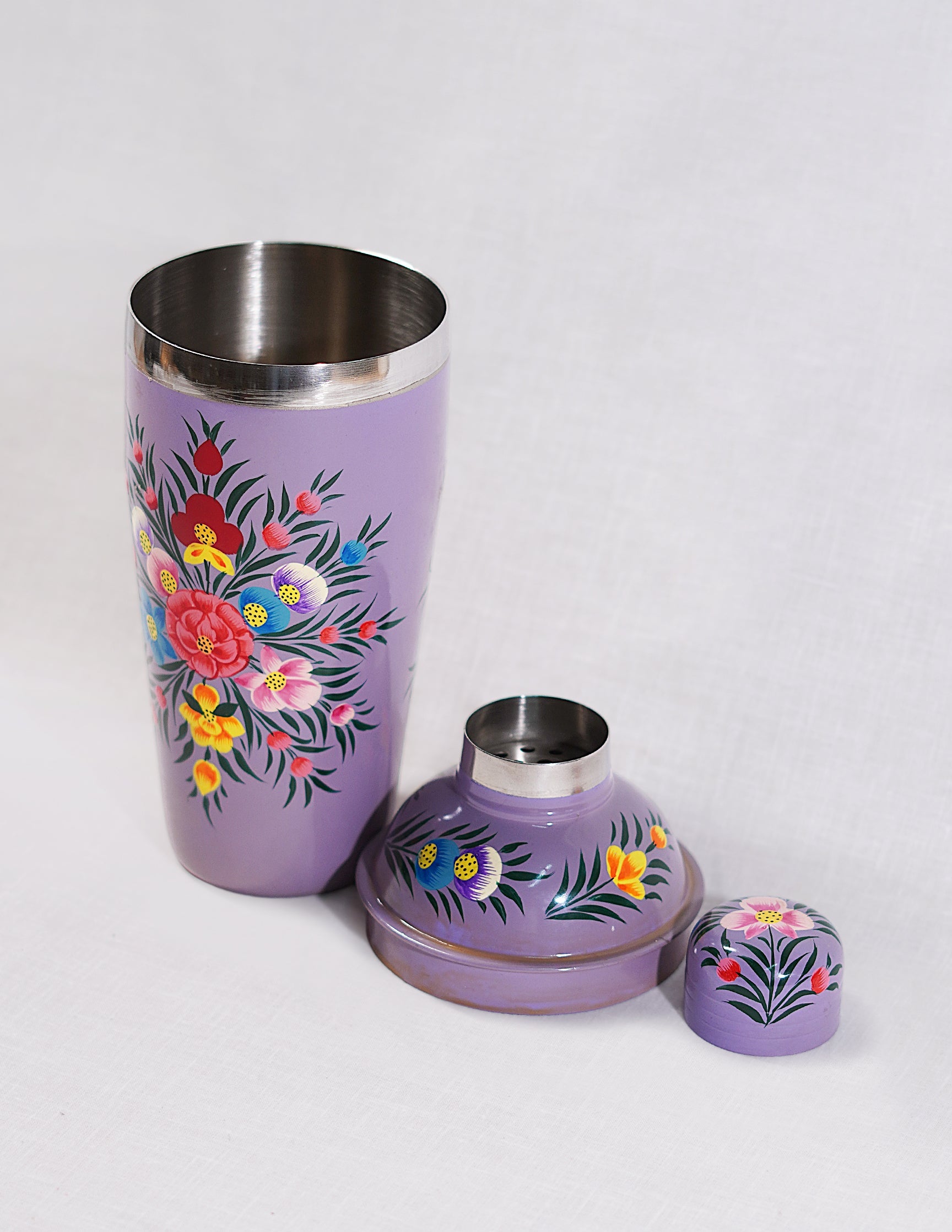 Papier-Mâché Cocktail Shaker — Hand-Painted Design | Ø 8.5 cm × 24 cm (H)