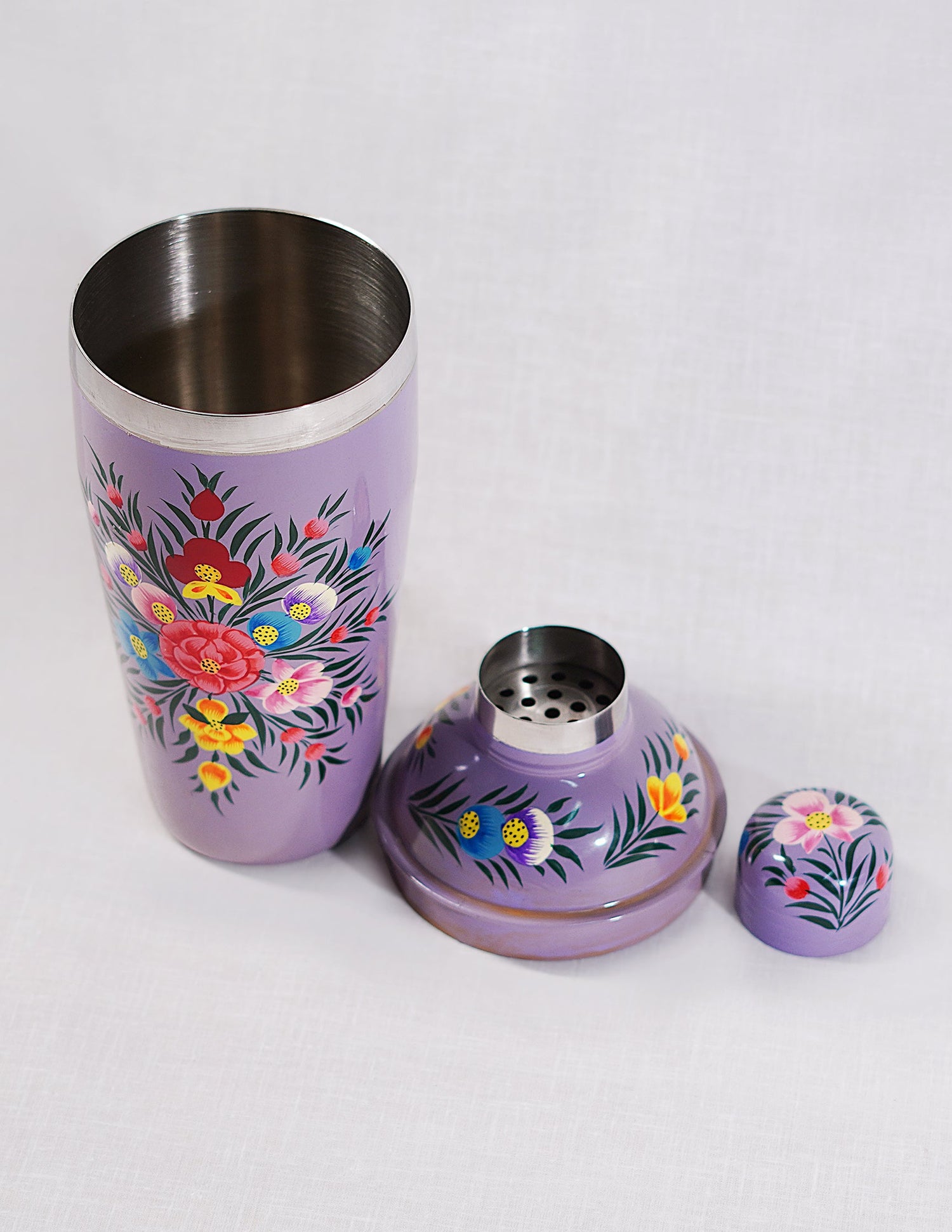 Papier-Mâché Cocktail Shaker — Hand-Painted Design | Ø 8.5 cm × 24 cm (H)