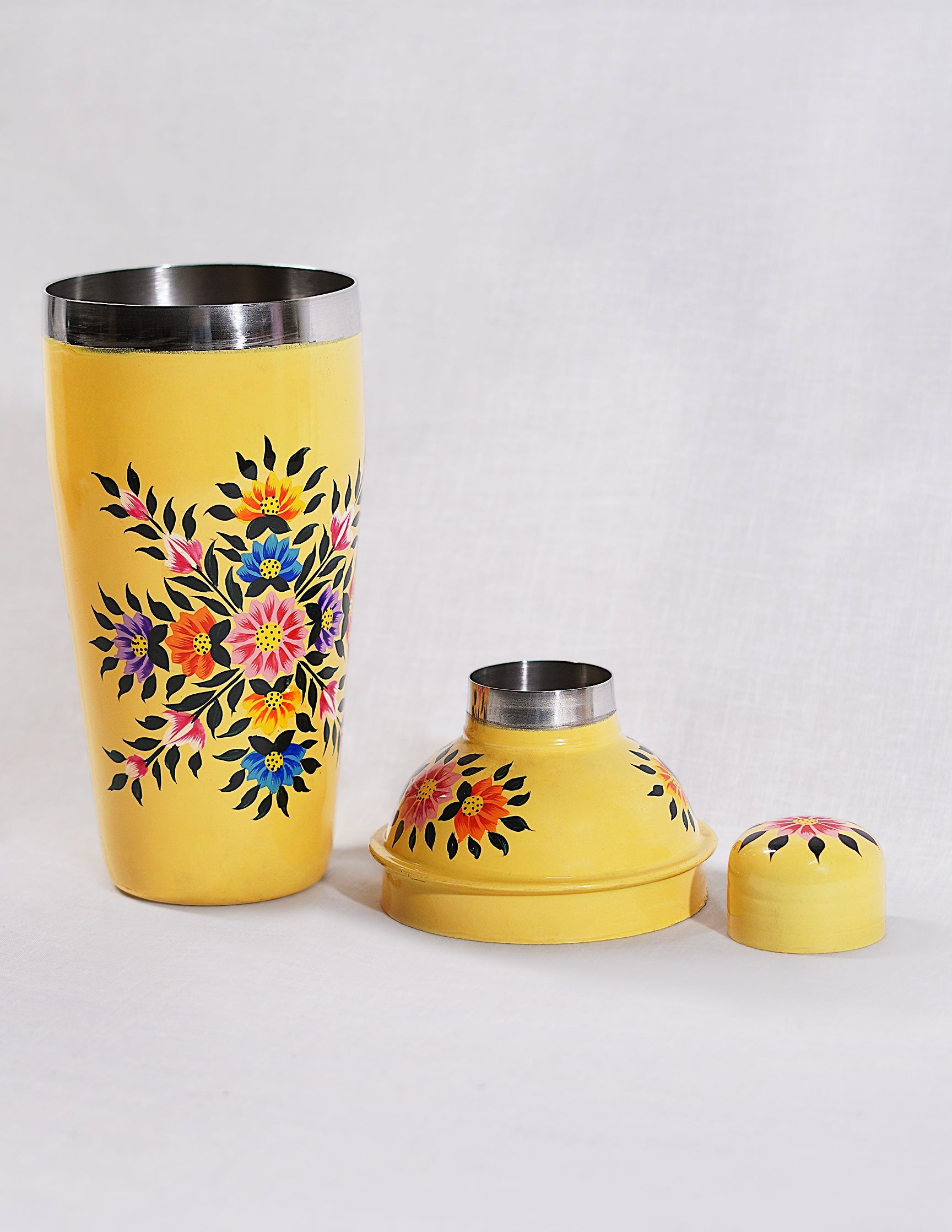 Papier-Mâché Cocktail Shaker — Hand-Painted Design | Ø 8.5 cm × 24 cm (H)