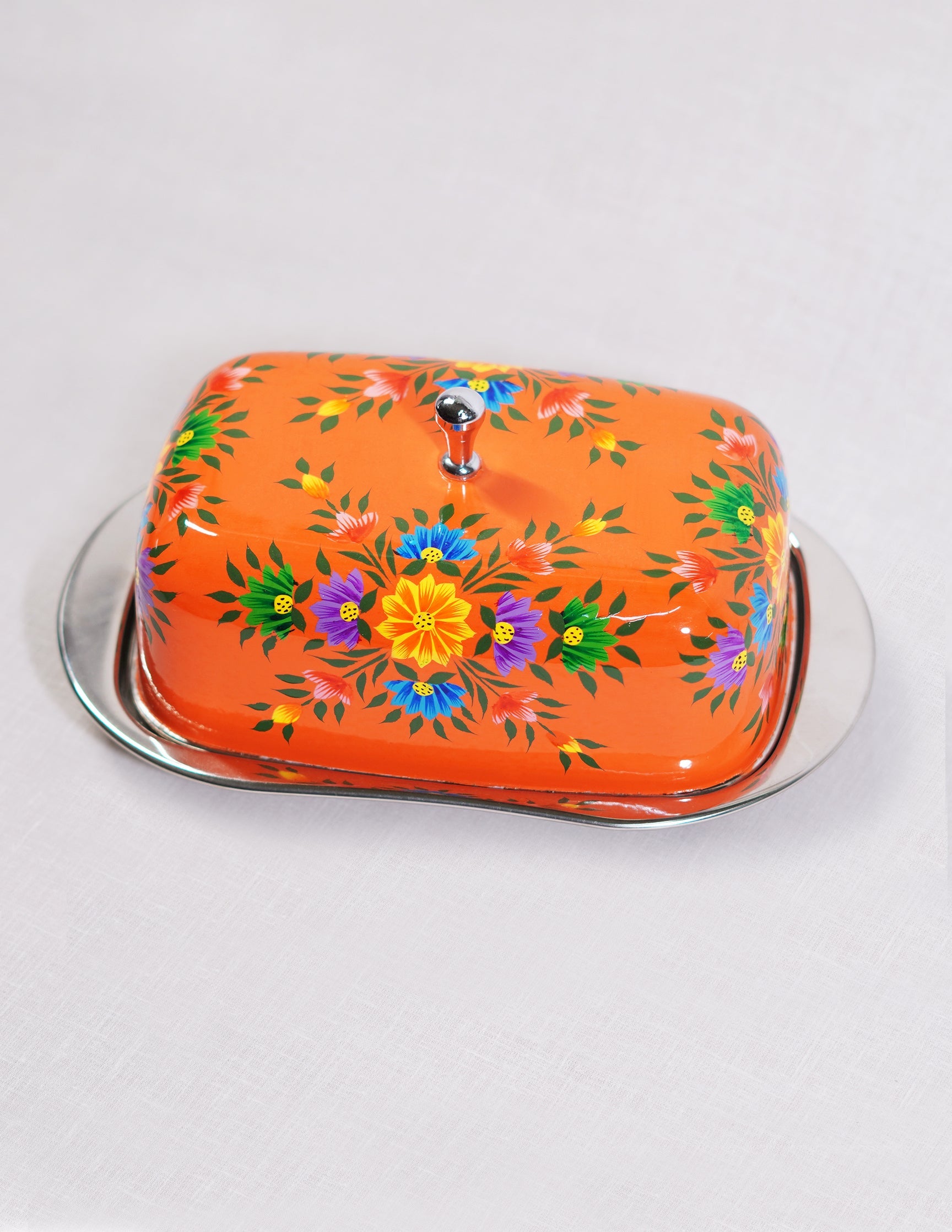 Papier-Mâché Butter Box — Hand-Painted Design | 13 cm (L) × 21.5 cm (B) × 10 cm (H)