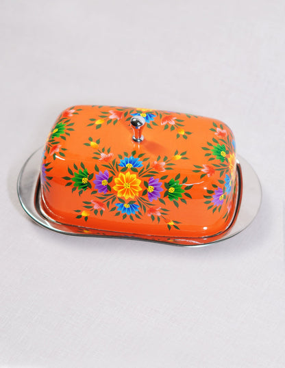 Papier-Mâché Butter Box — Hand-Painted Design | 13 cm (L) × 21.5 cm (B) × 10 cm (H)