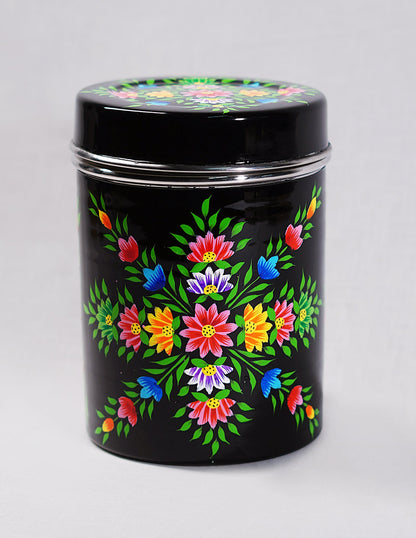 Papier-Mâché Canister Box — Hand-Painted Design | Ø 10.5 cm × 15 cm (H)