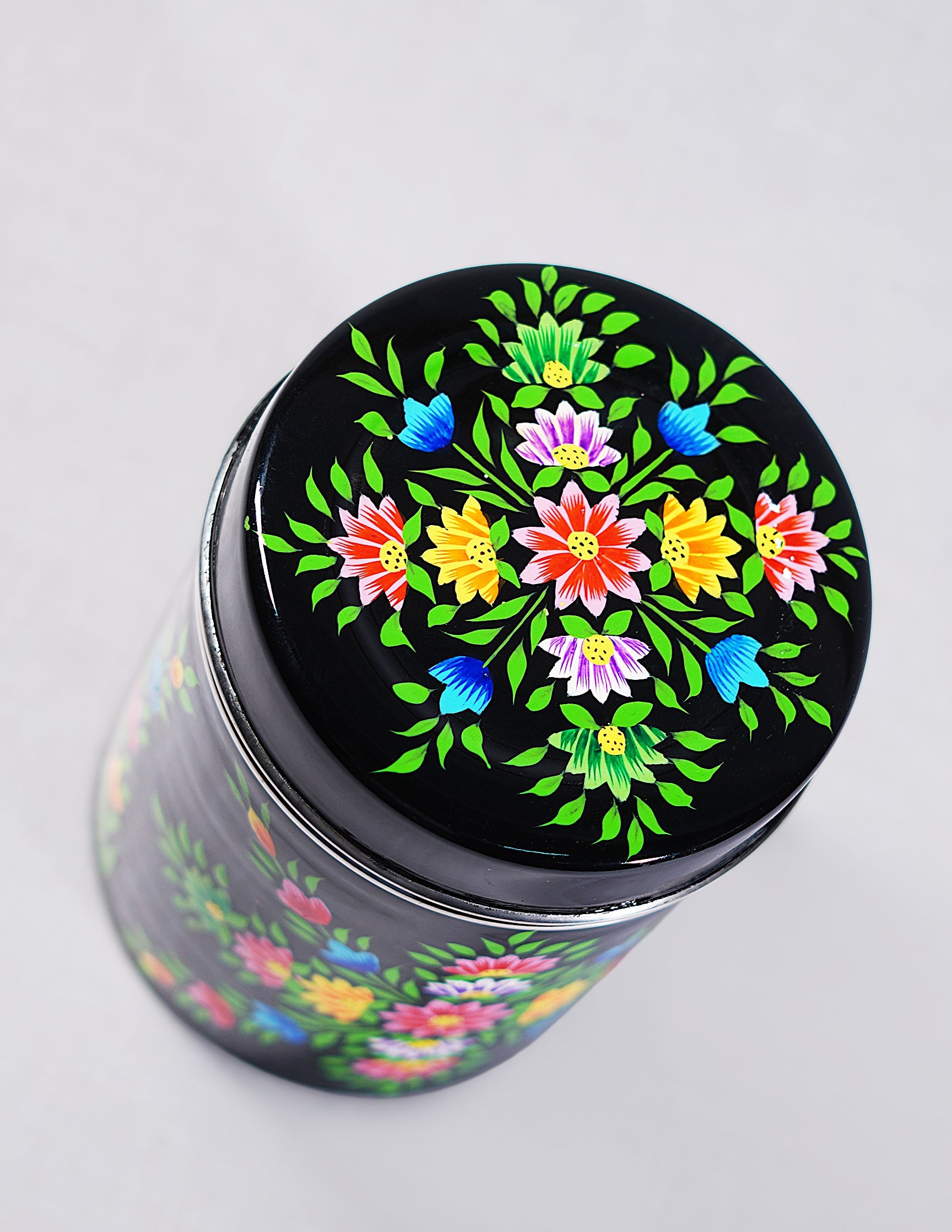 Papier-Mâché Canister Box — Hand-Painted Design | Ø 10.5 cm × 15 cm (H)