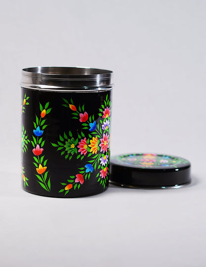 Papier-Mâché Canister Box — Hand-Painted Design | Ø 10.5 cm × 15 cm (H)