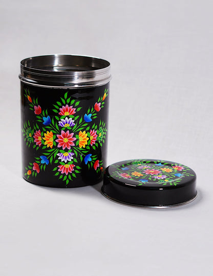 Papier-Mâché Canister Box — Hand-Painted Design | Ø 10.5 cm × 15 cm (H)