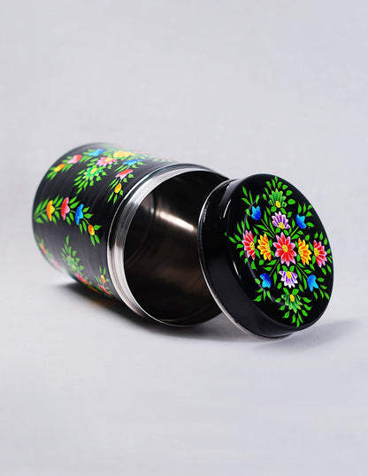 Papier-Mâché Canister Box — Hand-Painted Design | Ø 10.5 cm × 15 cm (H)