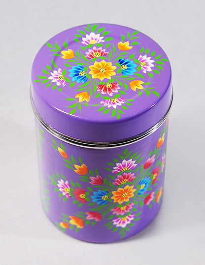 Papier-Mâché Canister Box — Hand-Painted Design | Ø 10.5 cm × 15 cm (H)