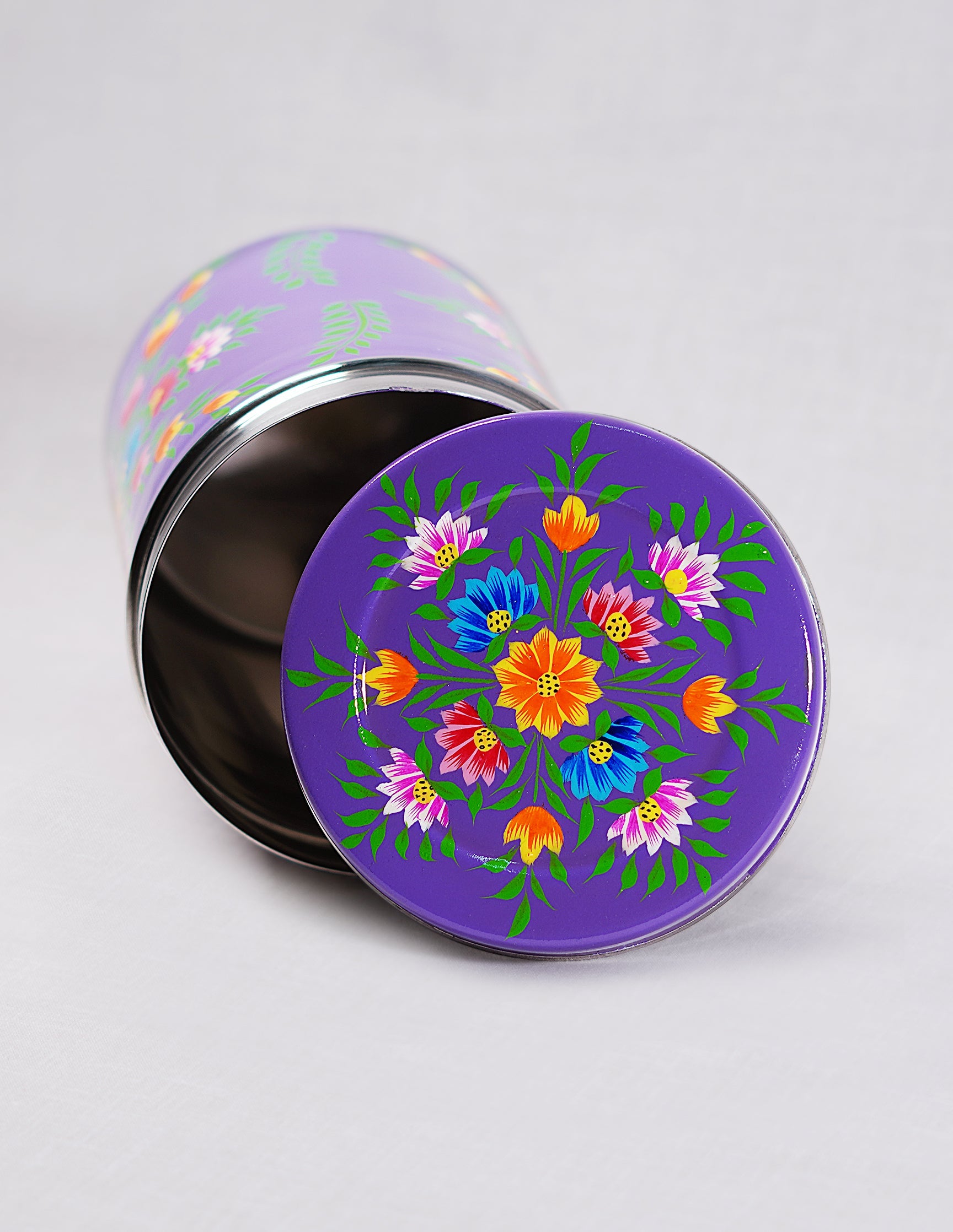 Papier-Mâché Canister Box — Hand-Painted Design | Ø 10.5 cm × 15 cm (H)