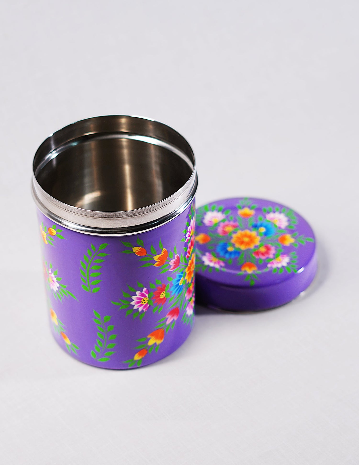 Papier-Mâché Canister Box — Hand-Painted Design | Ø 10.5 cm × 15 cm (H)
