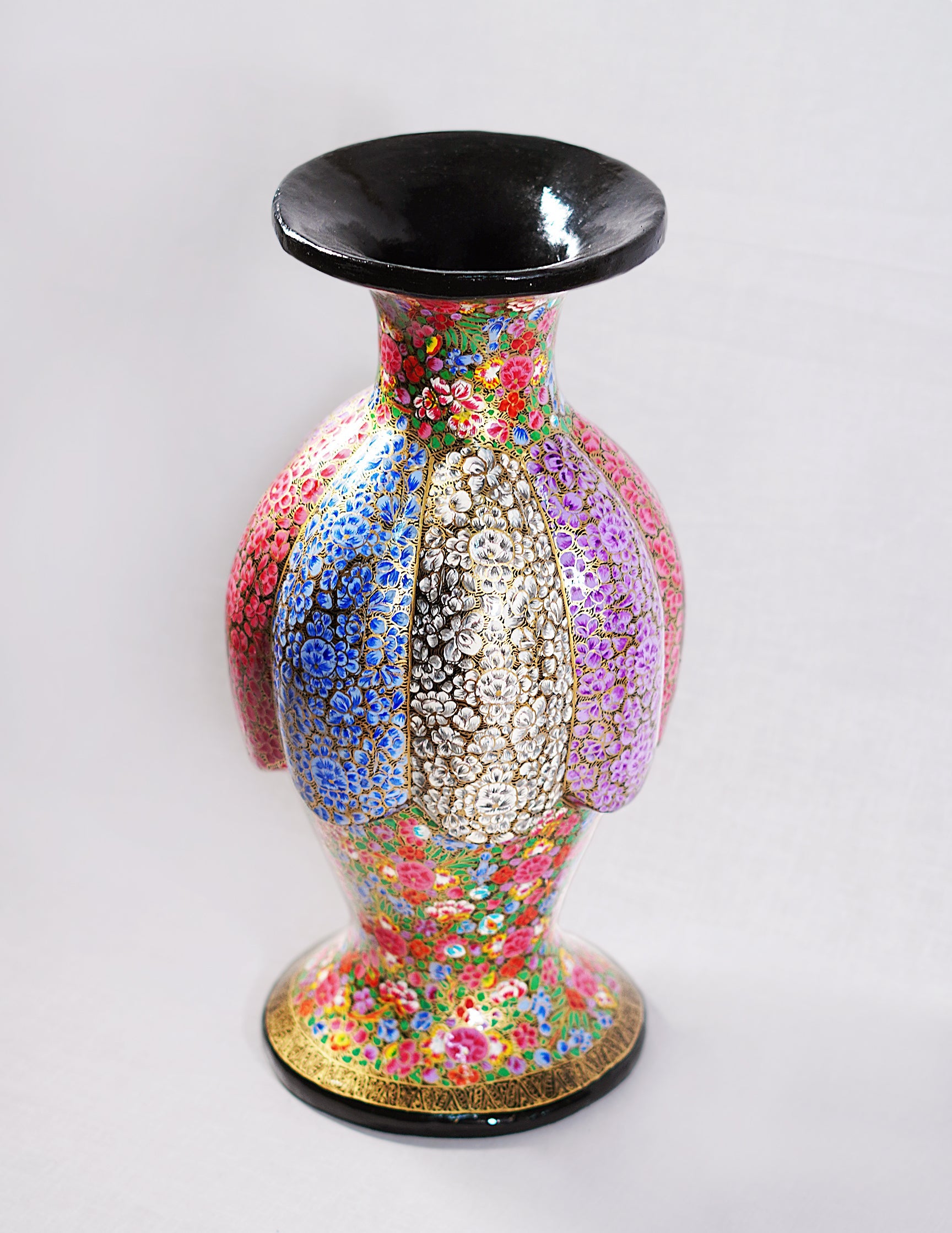 Papier-Mâché Flower Vase — Hand-Painted Design | Ø 15 cm × 38 cm (H)