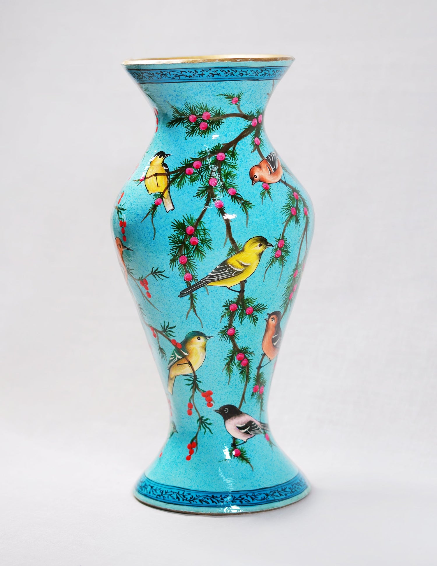 Papier-Mâché Flower Vase — Hand-Painted Design | Ø 11.5 cm × 29 cm (H)