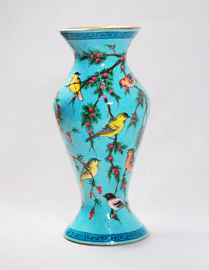 Papier-Mâché Flower Vase — Hand-Painted Design | Ø 11.5 cm × 29 cm (H)