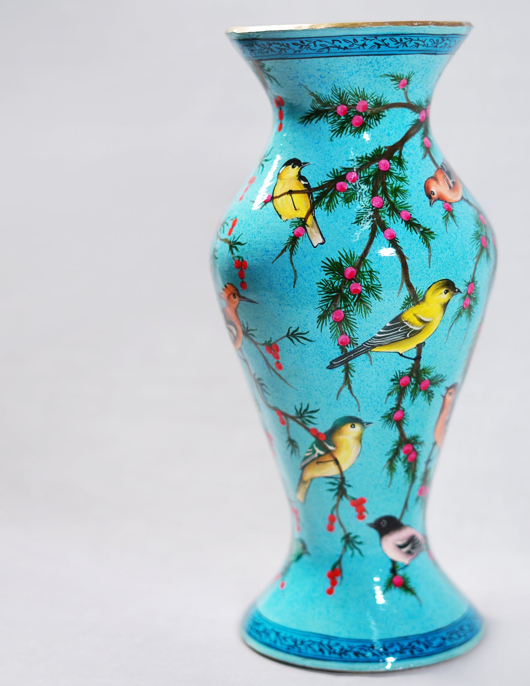 Papier-Mâché Flower Vase — Hand-Painted Design | Ø 11.5 cm × 29 cm (H)