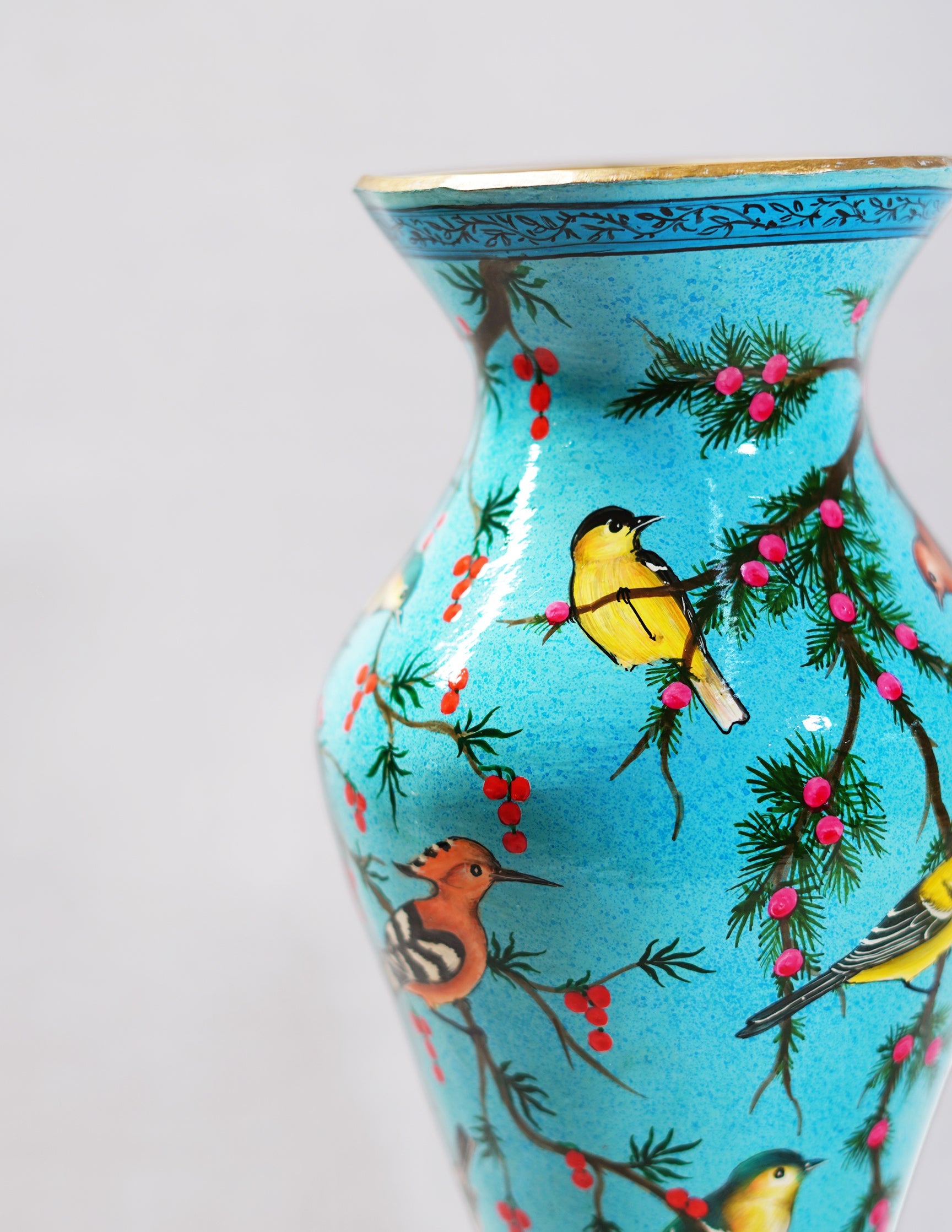 Papier-Mâché Flower Vase — Hand-Painted Design | Ø 11.5 cm × 29 cm (H)