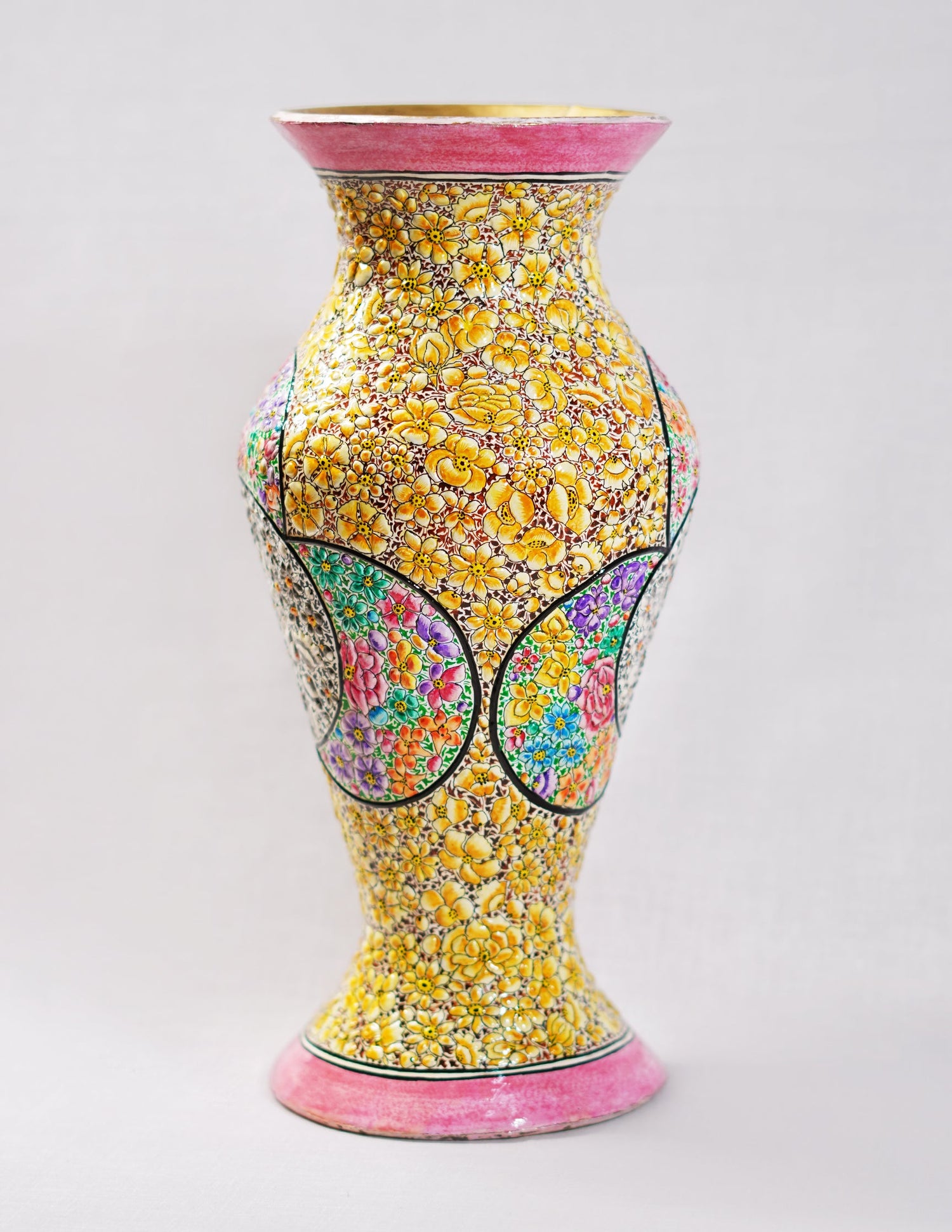 Papier-Mâché Flower Vase — Hand-Painted Design | Ø 11.5 cm × 29 cm (H)