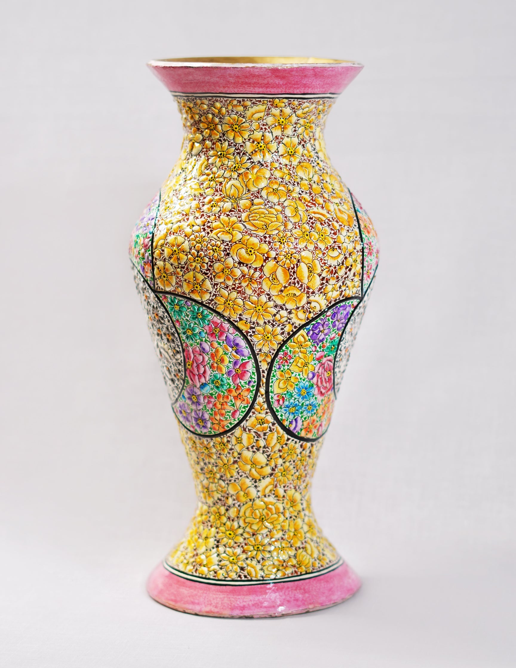 Papier-Mâché Flower Vase — Hand-Painted Design | Ø 11.5 cm × 29 cm (H)