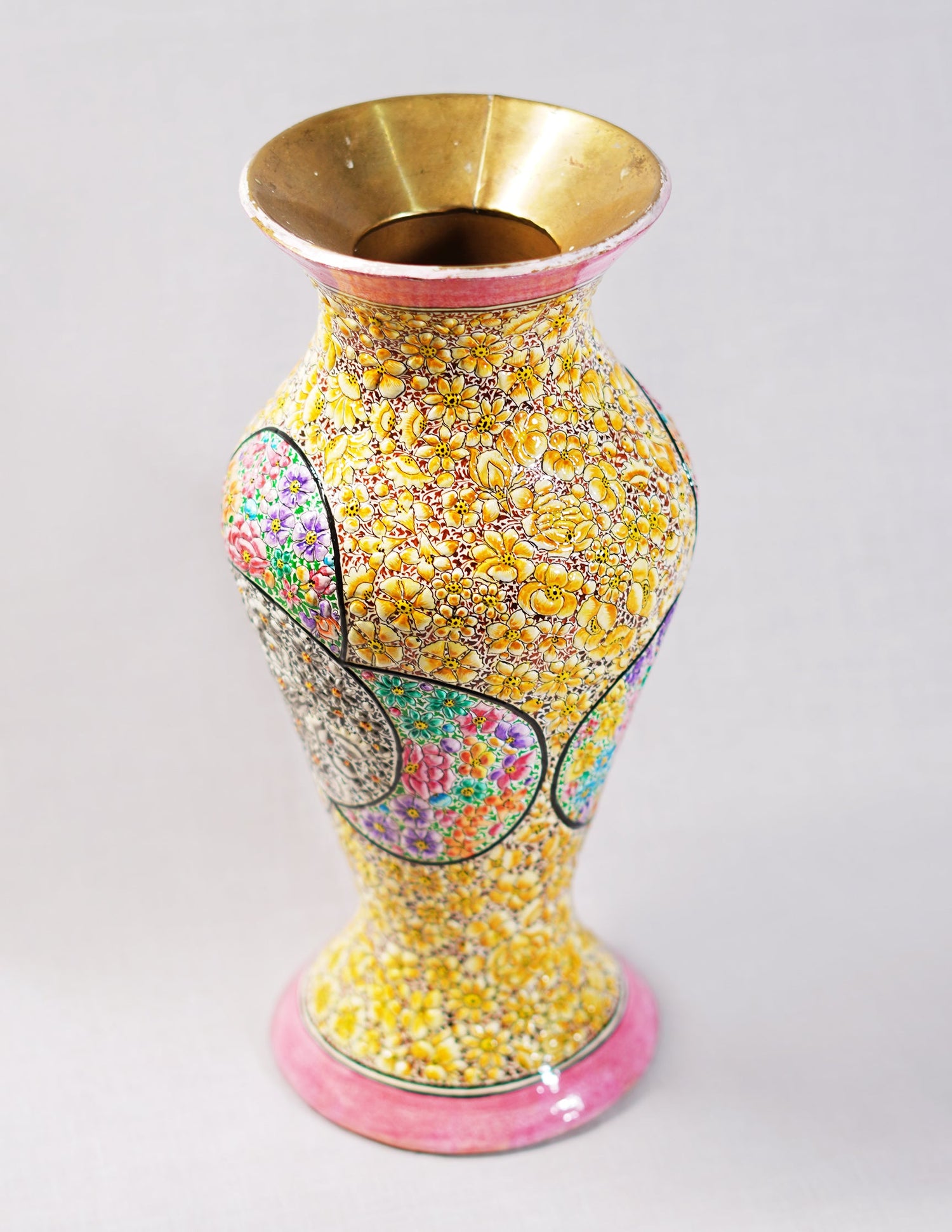 Papier-Mâché Flower Vase — Hand-Painted Design | Ø 11.5 cm × 29 cm (H)