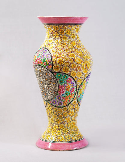 Papier-Mâché Flower Vase — Hand-Painted Design | Ø 11.5 cm × 29 cm (H)
