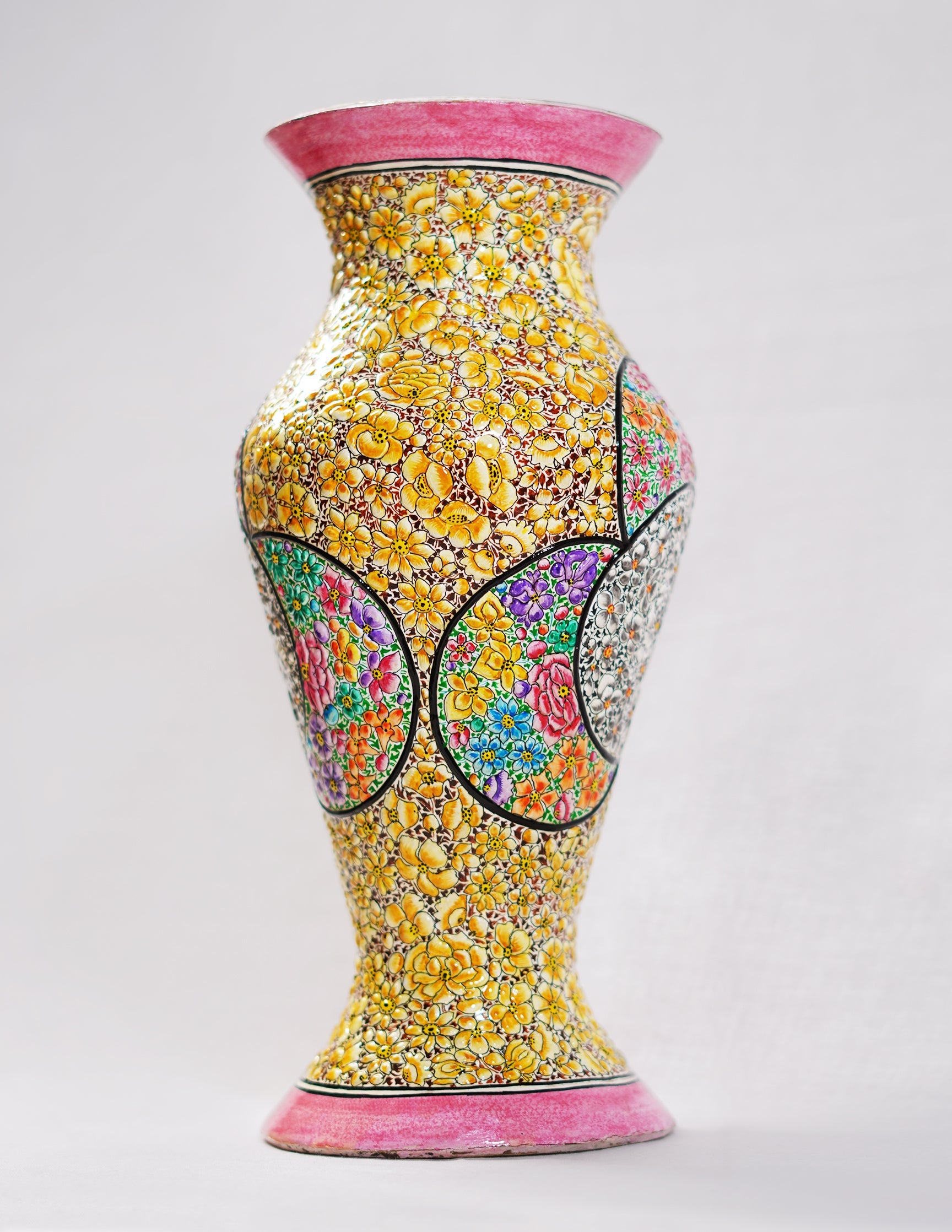 Papier-Mâché Flower Vase — Hand-Painted Design | Ø 11.5 cm × 29 cm (H)