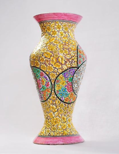 Papier-Mâché Flower Vase — Hand-Painted Design | Ø 11.5 cm × 29 cm (H)