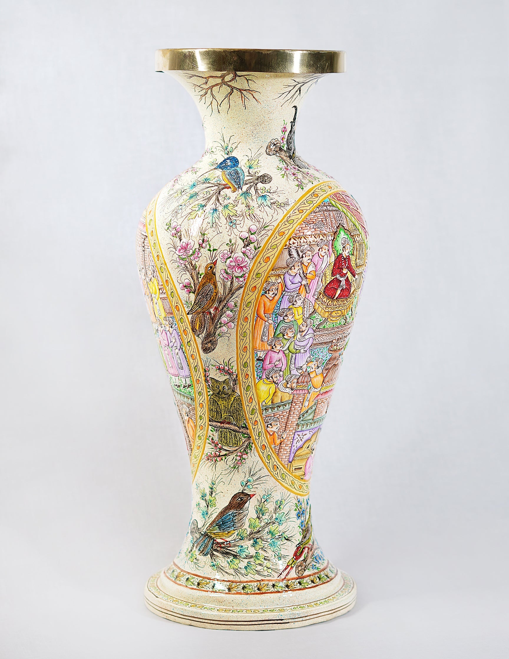 Papier-Mâché Flower Vase — Hand-Painted Design | Ø 17 cm × 51 cm (H)