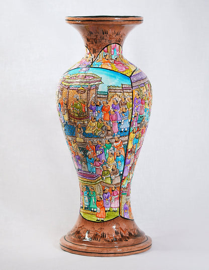 Papier-Mâché Flower Vase — Hand-Painted Design | Ø 17 cm × 51 cm (H)