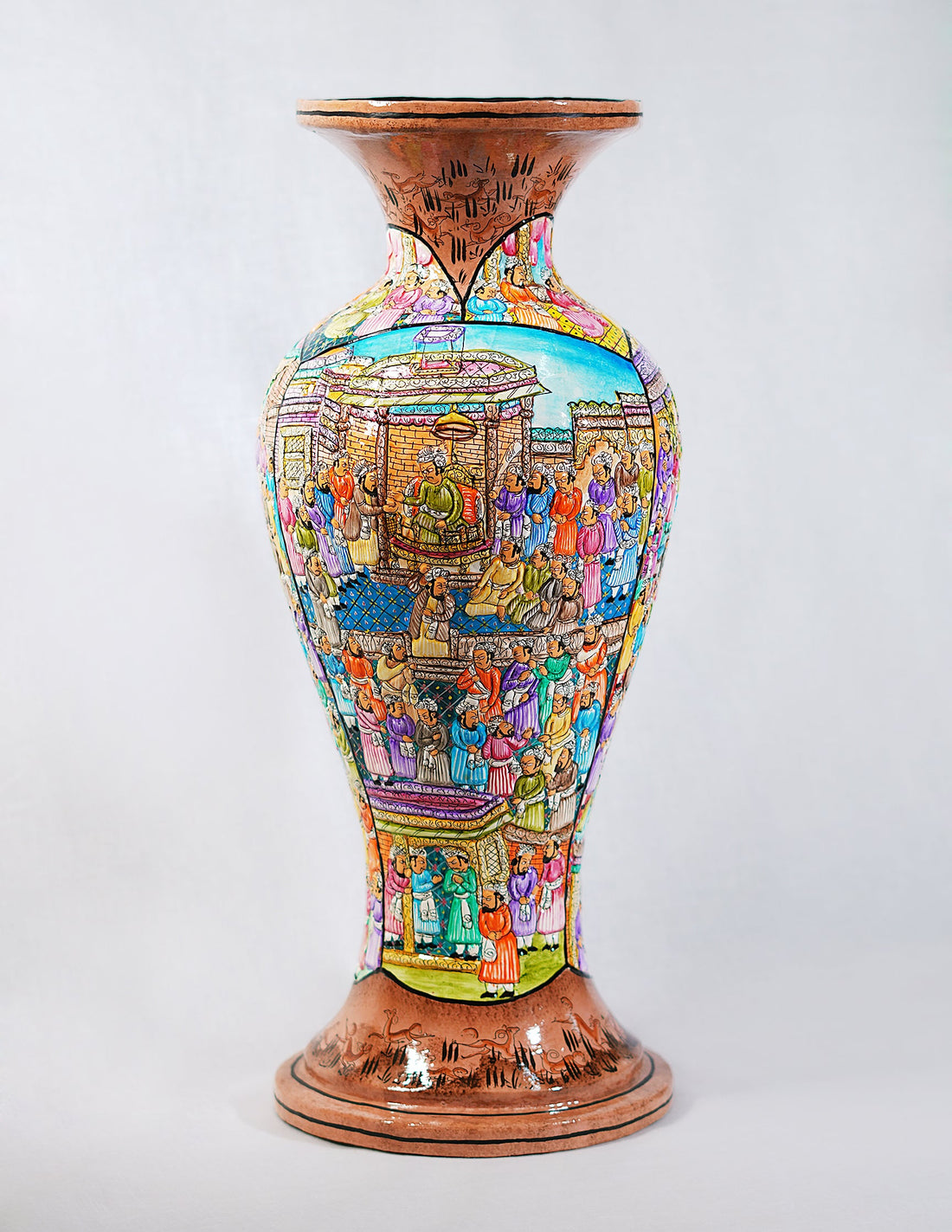 Papier-Mâché Flower Vase — Hand-Painted Design | Ø 17 cm × 51 cm (H)