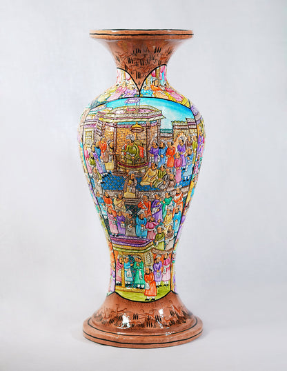 Papier-Mâché Flower Vase — Hand-Painted Design | Ø 17 cm × 51 cm (H)