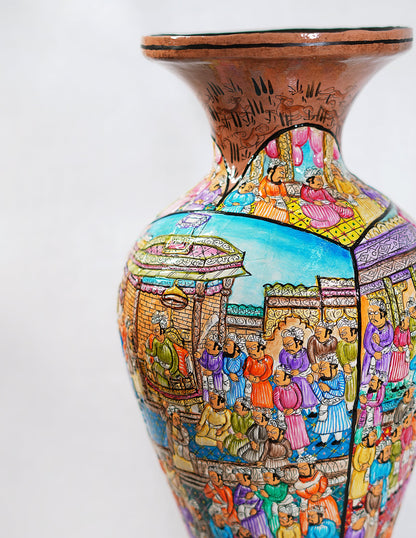 Papier-Mâché Flower Vase — Hand-Painted Design | Ø 17 cm × 51 cm (H)