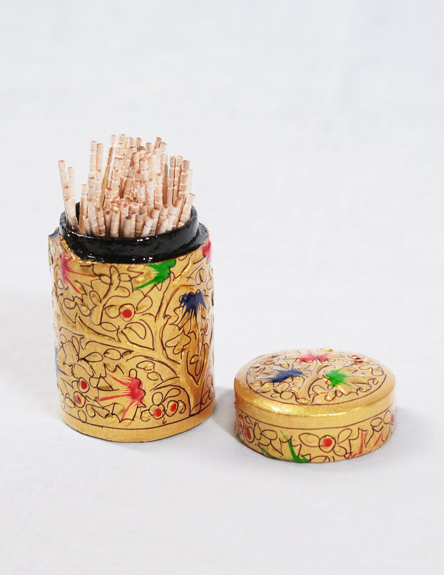 Papier-Mâché Toothpick Holder — Hand-Painted Design | Ø 4 cm × 7 cm (H)
