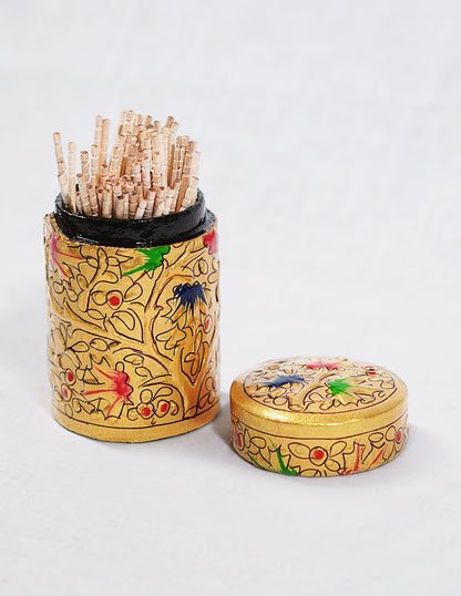 Papier-Mâché Toothpick Holder — Hand-Painted Design | Ø 4 cm × 7 cm (H)