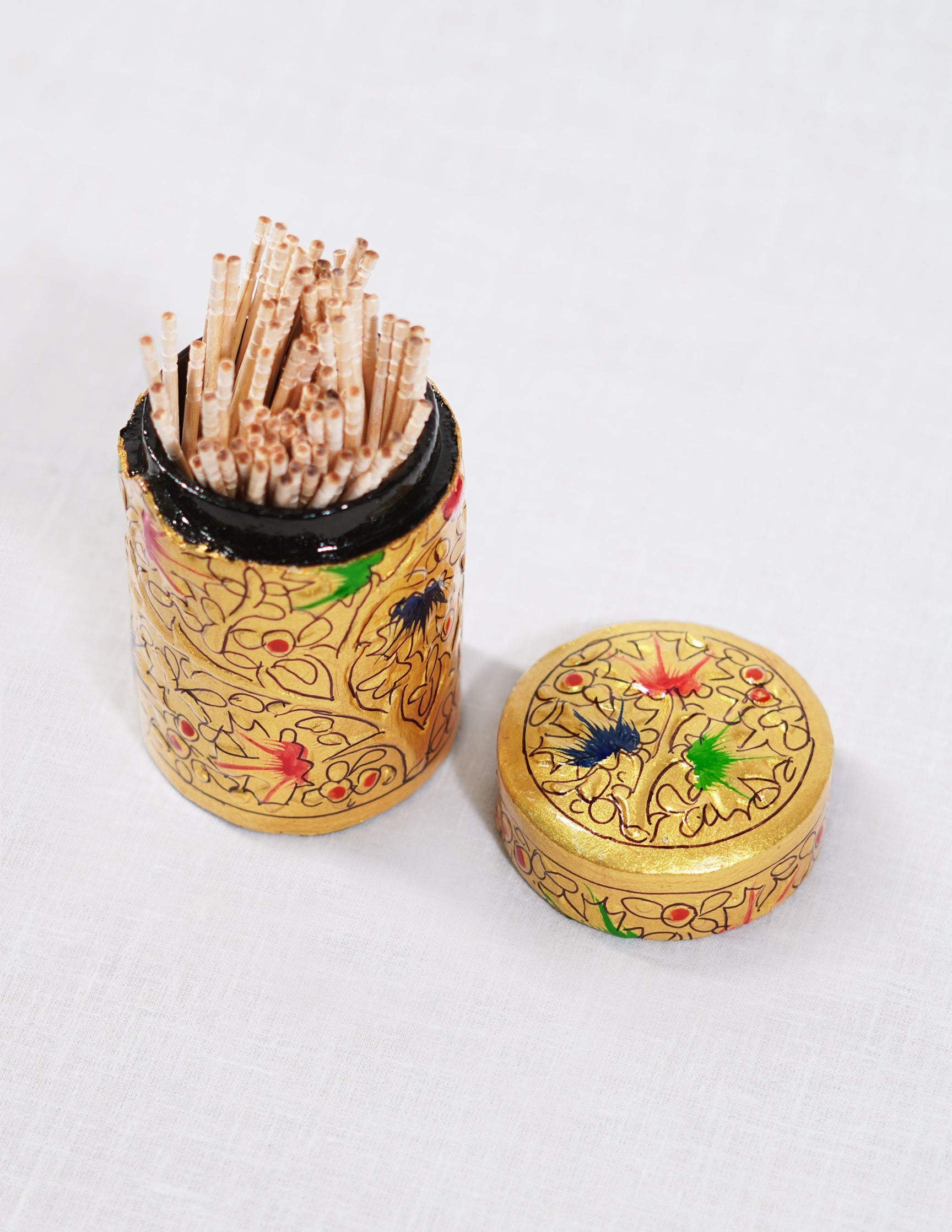 Papier-Mâché Toothpick Holder — Hand-Painted Design | Ø 4 cm × 7 cm (H)